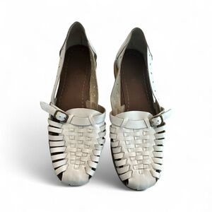 Vtg 90s Ladies White Leather Huaraches Sandal Flat Slip Ons Made In Brazil Sz 7